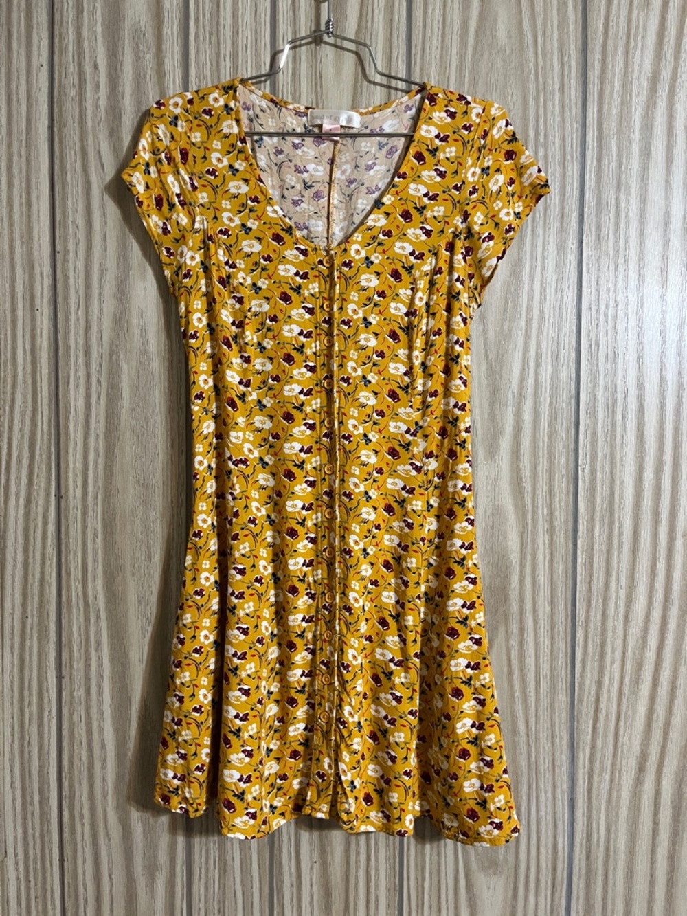 Band of Gypsies Mustard Floral Button-Front Mini Dress